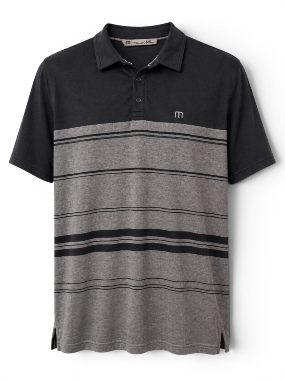 TRAVIS MATTHEW |‎ Men’s Black + Grey Stripped Polo - Sz Large